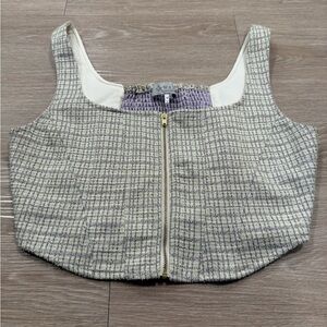 WAYF Zipper-Front Tweed Corset Style Crop Top